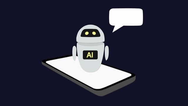 AI cyberspace robot appears from the phone, ChatGPT Chat with AI or Artificial Intelligence Smart AI. Artificial intelligence chatbot learning and communicating. Computer animation using Chatbot