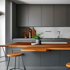 Minimalist kitchen with wooden countertops2, Generative AI