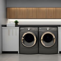 Minimalist laundry room with stackable washer and dryer3, Generative AI