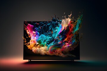 Futuristic television with colorful smoke. Generative AI.