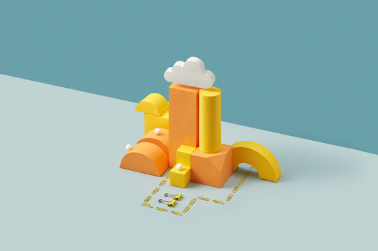 Geometric figures of yellow and orange paper.