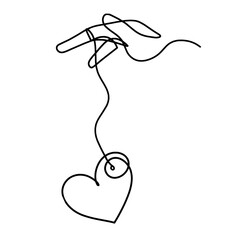 Abstract heart with hand as continuous line drawing on white background