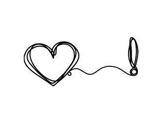 Abstract heart with exclamation mark as continuous line drawing on white background