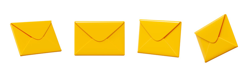 Mail 3d render - closed yellow paper envelope. Set of letter for notice or message.