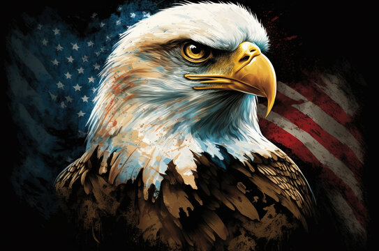 illustration of the white-headed eagle on the USA background