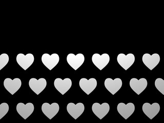 Valentine heart background, white heart on black background. can be adapted to brochure, annual report, magazine, poster, white heart presentation, 3d illustration. Set of 3d white Hearts. 