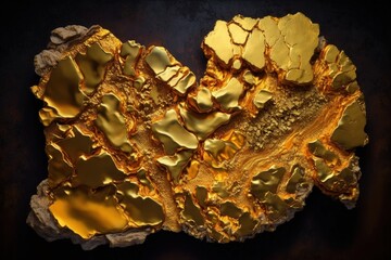 Golden color. mineral with a rough structure. a rocky surface. Ore of gold. Gold is great. Background of stone. Generative AI