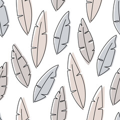 Vector feather icon seamless pattern vector. Continuous one line drawing illustration. Linear wallpaper, boho background, fabric, textile, print, wrapping paper or package design.