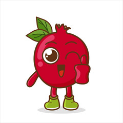 Cartoon pomegranate character giving a thumbs up