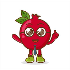 illustration of Pomegranate Fruit cartoon businessman mascot character wearing tie and glasses