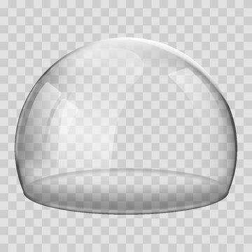 Glass dome. 3D Realistic spherical kitchen utensils, laboratory or exhibition case. Vector isolated glossy shape of showcase safety on transparent background