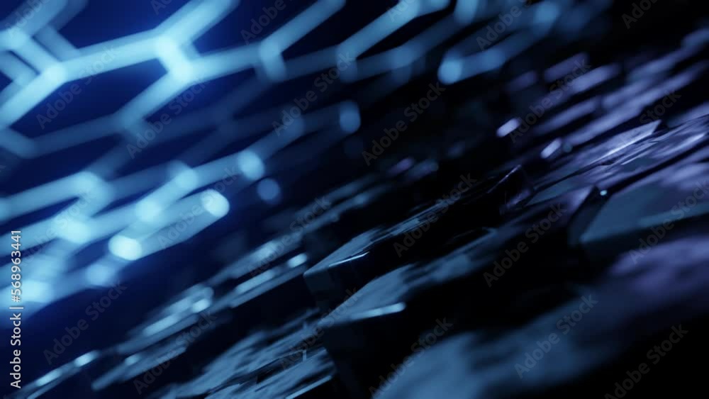 Poster futuristic hexagon background. 3d render. abstract blue hexagonal pattern. random motion. seamless l