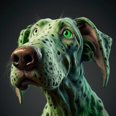 Green dog with a big nose. Generative AI.