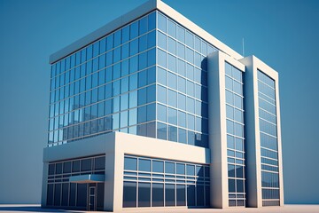 Obraz premium Office building on a background of the blue sky. Generative AI.