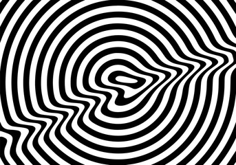 Pattern with Abstract Black and White Optical Illusion. Circle Stripes Background with Ripple Effect. Vector Target Illustration