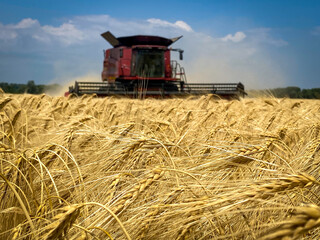 combine harvester working on a field