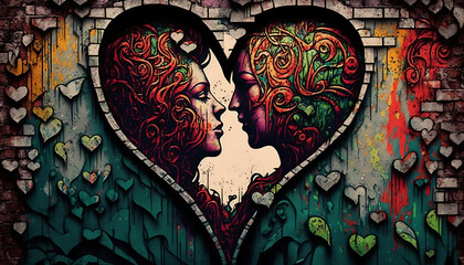 Obraz na płótnie Canvas Cuore di San Valentino Graffiti. AI Generated