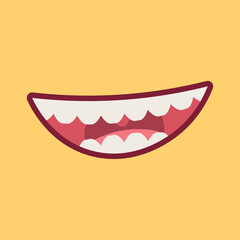 Smiling mouth with teeth on yellow background