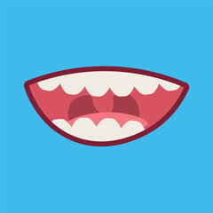 Smiling mouth with teeth on blue background