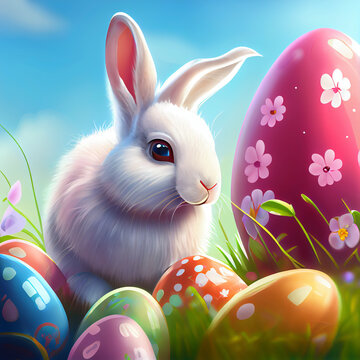easter bunny and easter eggs