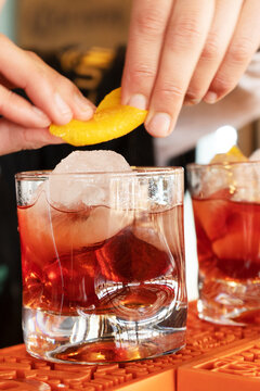 Glass of drink with a strong drink with ice