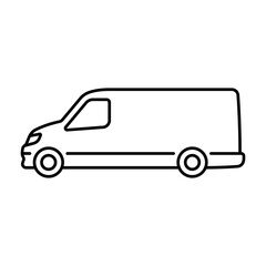 Van icon. Cargo minibus. Black contour linear silhouette. Side view. Editable strokes. Vector simple flat graphic illustration. Isolated object on a white background. Isolate. © far700