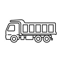 Dump truck icon. Black contour linear silhouette. Side view. Editable strokes. Vector simple flat graphic illustration. Isolated object on a white background. Isolate.