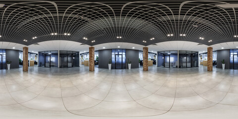 full seamless spherical hdri 360 panorama in interior empty square in hall of IT company among the...