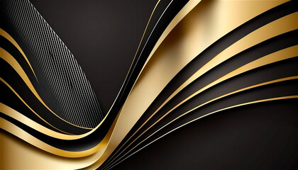 Elegant modern Black and golden abstract waves and curves on black background. AI generated