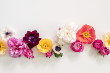 vibrant spring flowers arranged on white