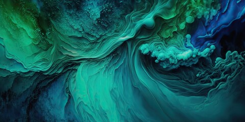 Abstract Background Blue Green Watercolor Paint Liquid Fluid Texture For Graphic Design. Generative AI.