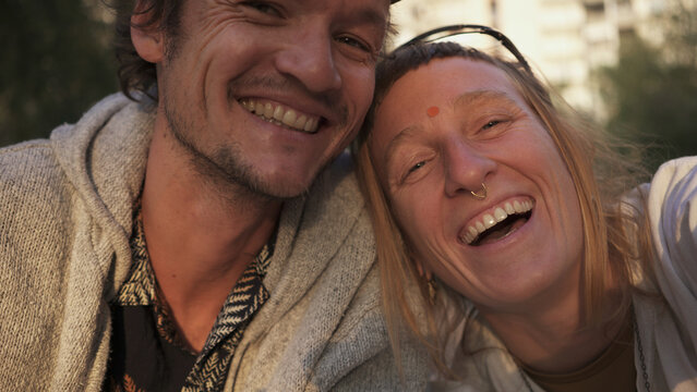 A couple taking a selfie