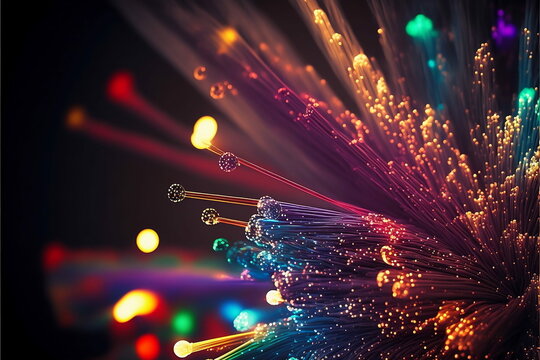 Fiber optic close up. Internet background. Generative AI.