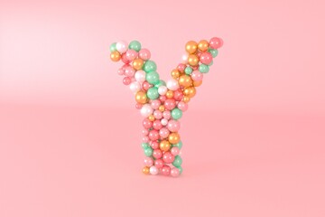 Letter Y made of glass balls, pastel pearls, crystal jewels and gold.