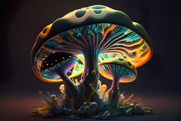 A giant mushroom with a colorful psychedelic design - Illustration, Generative AI