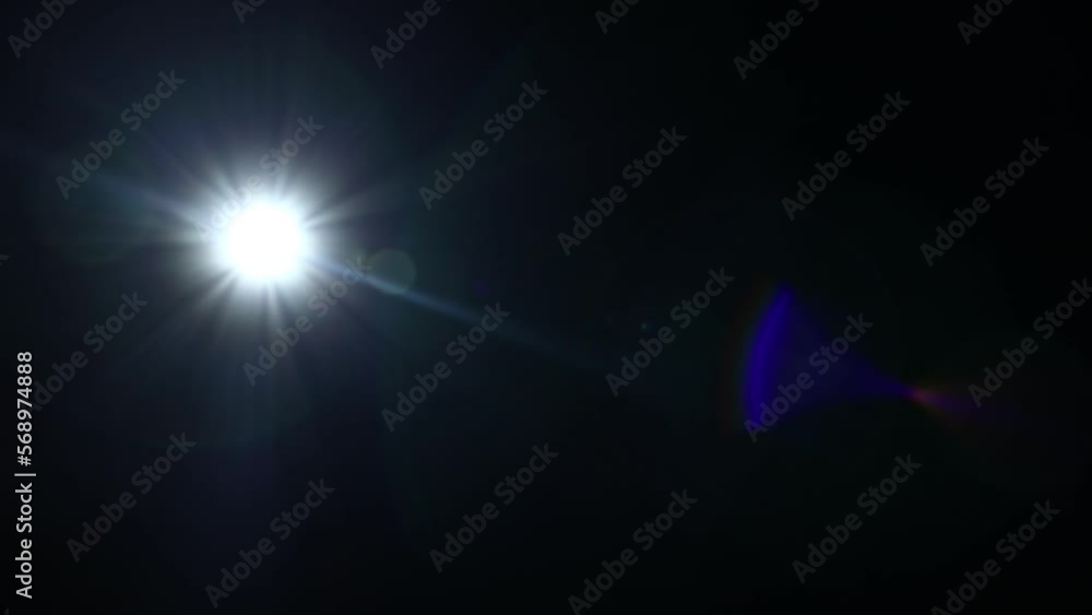 Aufkleber Easy to add lens flare effects for overlay designs or screen blending mode to make high-quality images. Abstract sun burst, digital flare, iridescent glare over black background.