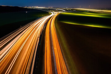 Long-Exposure Shot of a Highway With Cars at Night Generative AI Photo