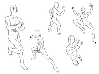 Male Figure Line Drawings Poses Reference Sheet