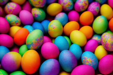 Fototapeta na wymiar Multicolored Decorated Rainbow Easter Egg Backdrop Generative AI Photo