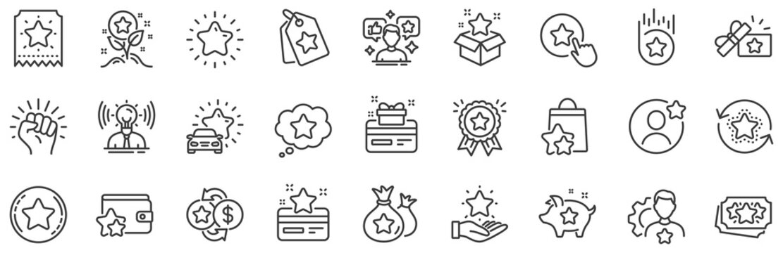 Bonus card, Redeem gift and discount coupon signs. Loyalty program line icons. Lottery ticket, Earn reward and winner gift icons. Shopping bag, loyalty card and lottery present. Vector