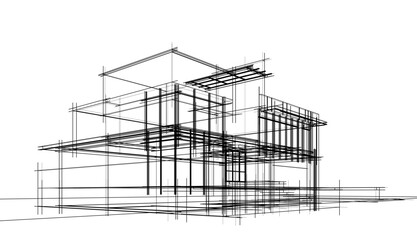 Obraz premium Architectural sketch of a building 3d illustration