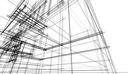 Architectural sketch of a building 3d illustration