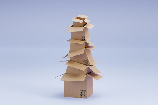 Delivery / shipping concept stacked cardboard package boxes background
