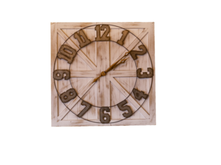 Wood backed farmhouse clock with large metal numbers