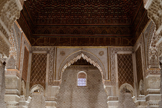 Decorate ceiling of a building in Marrakech, Morocco