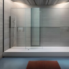 Minimalist bathroom with a large walk-in shower1, Generative AI