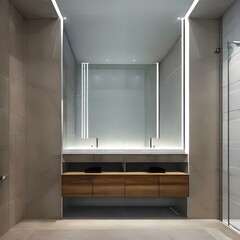 Minimalist bathroom with a large walk-in shower2, Generative AI