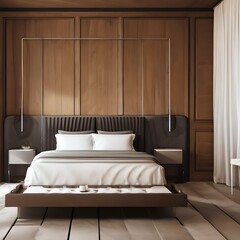 Minimalist bedroom with a minimalist platform bed2, Generative AI