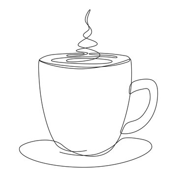 recommend clip art: Cup continuous line art. Coffee or tea cup one line drawing. Hot drink with steam. Vector isolated on white.