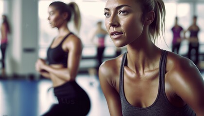 Fototapeta na wymiar Attractive mature woman taking a fitness class at the gym. Generative AI